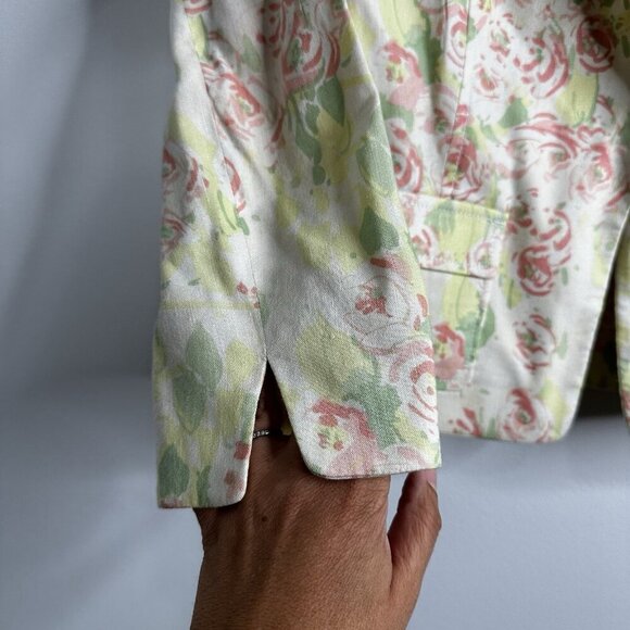 Elie Tahari Linen Blend Blazer Jacket Sz 4 Floral Pastel Cottagecore Coquette - Picture 4 of 13
